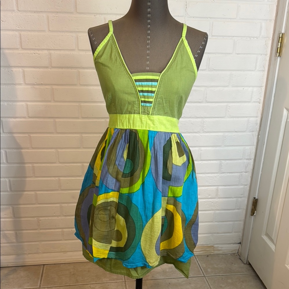 Vibrant Green and Blue Sleeveless Dress
